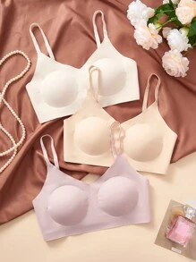SHEIN Set de 3 sujetadores acolchados con cierre de 3 ganchos, estilo minimalista sin costuras y ajustables para adolescentes, que dan elevación y soporte