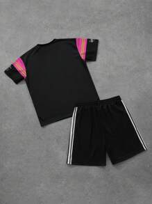 Manfinity Roghcode Manfinity EMRG Black Interesting Pattern Basketball Jersey Style T-Shirt & Shorts Set, Unisex Couple Matching Outfit,Men Two Pieces Outfits - Black - View 2