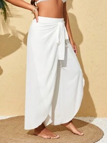 Swim Lushoire Pantalones Palazzo de talla grande para mujer con abertura frontal y bajo dividido, elegante para vacaciones y resorts en verano - Blanco - Ver 6