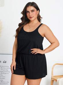 Swim Lushoire Plus Size Solid Color Spaghetti Strap Ruched Simplistic Casual Tankinis Summer