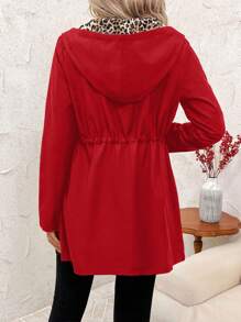 SHEIN Clasi Veste à capuche réversible avec poches zippées à imprimé léopard pour femmes, manches longues