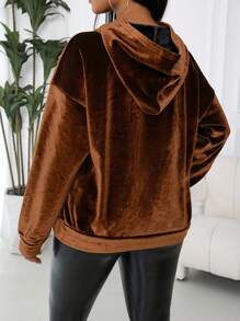Zolique Damen Minimalistischer Loose Fit Kapuzenpullover, Mode & Vielseitig, Herbst/Winter Pullover - Kaffeebraun - Übersicht 2
