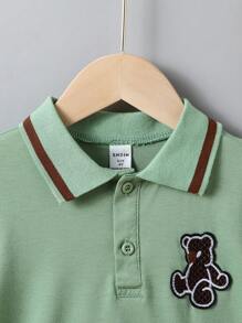SHEIN Jonge jongen Cartoon Beer Contrast Kleur Korte Mouw Casual Polo Top En Shorts 2 Stuks Set