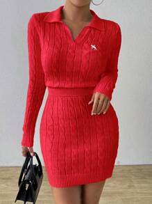 Chiquease White Embroidered Pony Logo Knit Polo Top, Fitted & Sexy Sweater Dress