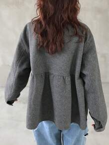 FRIFUL Chaqueta con volantes, empalmes y lazo para mujer, otoño e invierno - Gris Oscuro - Ver 7