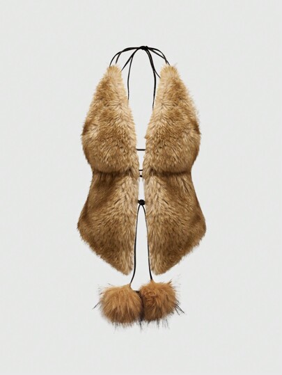 Y2K Gyaru Sexy Street Style Fluffy Halter Top For Women