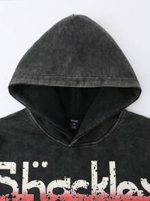 ROMWE MEN Street Life 男士水洗复古短款连帽衫，街头风格 - 黑色 - 查看 4