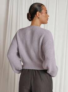 COSMINA Cardigan Kasual Wanita Warna Polos, Lengan Panjang, Model Bahu Longgar, Kancing Tunggal, Dua Saku, Musim Gugur/Dingin - Grey - View 2