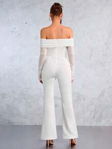 SHEIN SXY One-Piece White Clothing Valentine's Day Women's Mesh One-Shoulder Sexy Jumpsuit Suitable For Dating, Gatherings, Bachelorette Party Outfits, Nightclubs, Coquettish, Casual And Versatile