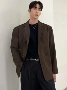 DAZY Men's Casual Solid Color Lapel Suit Jacket Fall, Winter Business Attire - Brown - View 7