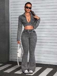 SHEIN ICON 女士牛仔背带裤和连体裤，简约时尚休闲日常穿着 - 黑色 - 查看 5