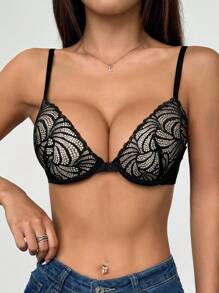 1buc dantelă de culoare contrastantă cu sârmă, cu închidere în față, cu sârmă