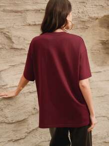 Anewsta Women's Solid Color Woven Long Sleeve Casual & Resort T-Shirt, Spring - Burgundy - View 2