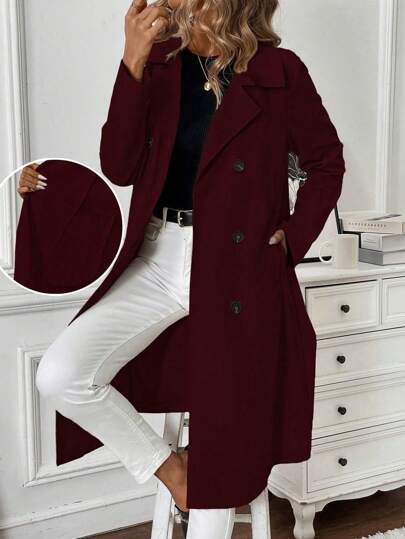 Calvaya 女士H型纯色长袖中长款风衣