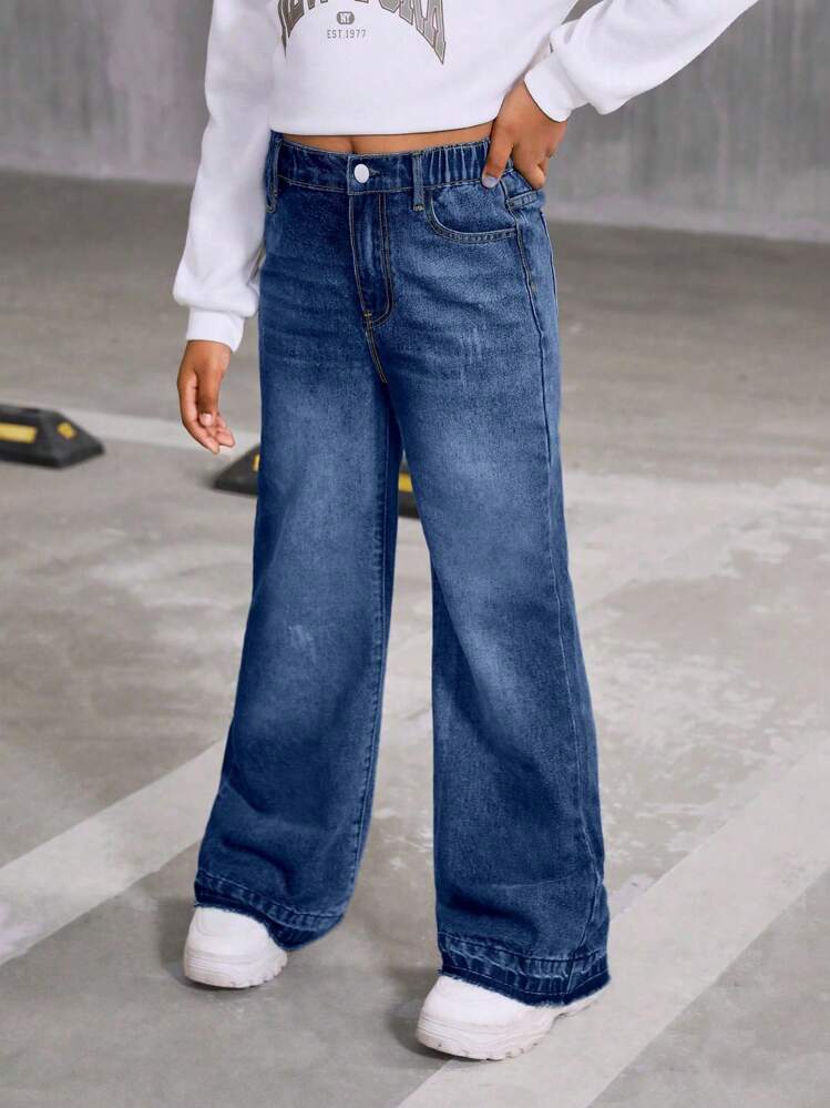 Tween Girls Y2K Edgy School Spirit Versatile Fashion Essentials, Girls Casual Everyday Streetwear Vintage Style Flared Comfortable Distressed Jeans - Dark Wash - View 4