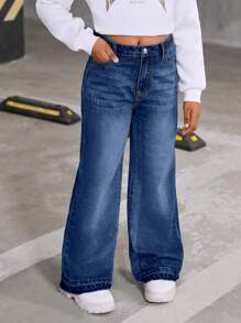 Tween Girls Y2K Edgy School Spirit Versatile Fashion Essentials, Girls Casual Everyday Streetwear Vintage Style Flared Comfortable Distressed Jeans - Dark Wash - View 5