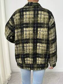 Chiquease Women's Autumn/Winter Plaid Drop Shoulder Long Sleeve Zip Front Casual Regular Jacket