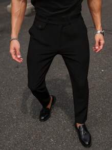 Manfinity Mode Men Solid Slant Pocket Suit Pants For Dailywear - Black - View 5