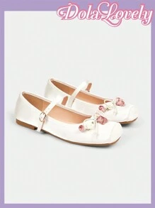 Dola Lovely Apricot Mary Jane Style Flower Decor Square Toe Flat Shoes For Women Spring Shoes Spring Break Easter For Christmas