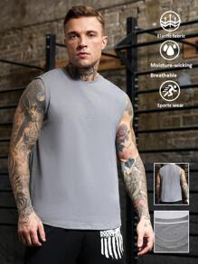 Coreblaze Men's Solid Color Sleeveless Round Neck Casual Sports T-Shirt - Grey - View 8