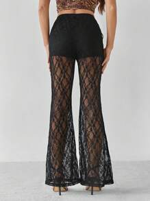 SHEIN Tall Resort Knitted Lace High Waisted Flared Women's Trousers