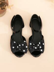 Sandalias planas tipo princesa para niñas con decoración de lazo de purpurina y punta abierta