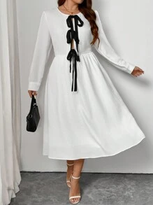 SHEIN Frenchy Plus Size Casual Elegant Bowknot Wrap Long Dress