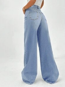 EURMUSE 100%Cotton HIGH RISE WIDELEG GREY WOMEN JEAN - Light Wash - View 2