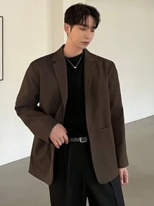 DAZY Men's Casual Solid Color Lapel Suit Jacket Fall, Winter Business Attire - Brown - View 5