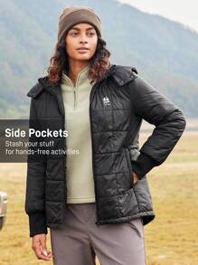 In My Nature 女士户外冬季连帽拉链夹克，简约时尚，日常休闲装 - 黑色 - 查看 4