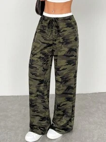 Muchica Women's Casual Camo Drawstring Waist Sweatpants, For Outdoor Wear - Army Green - View 5