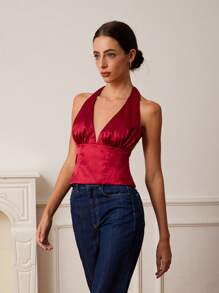 Chiquease 派对季节性感吊带背心，收腰，适合情人节、春夏季 - 酒紅色 - 查看 3