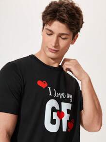 SHEIN Men's Casual Letter Print Round Neck Short Sleeve Loungewear Top - Black - View 6