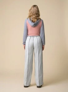 SHEIN LUNE Women's Casual Comfortable Fashion Commuting Color Block Waistband Straight Loose Sweatpants Fall Cloth For Women - Grey - View 2