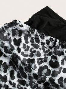 Muchica Knitted Leopard Print Mesh Women's Skirt - Grey - View 3