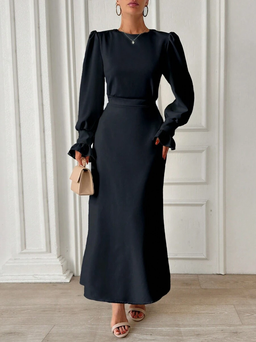 SHEIN Frenchy Frill Sleeve Maxi Dress With Lining