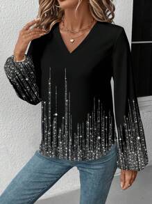 SHEIN LUNE Women's Casual Floral Print Long Sleeve Blouse, Suitable For Office Wear, Autumn/Winter - Multicolor - View 2