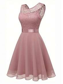 Olithes Women's Sleeveless Pink Lace Dress For Summer - Pink - View 5