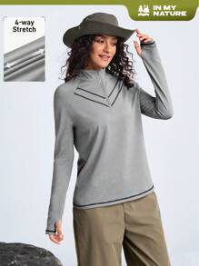In My Nature Outdoor Wear Hiking Camping Sports Casual Commuting High-Stretch Skin-Friendly Zipper Detail Ladies Outdoor Long Sleeve T-Shirt & Vest