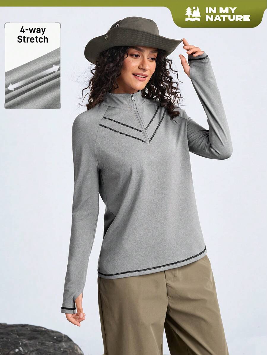In My Nature Outdoor Wear Hiking Camping Sports Casual Commuting High-Stretch Skin-Friendly Zipper Detail Ladies Outdoor Long Sleeve T-Shirt & Vest