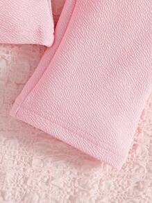 SHEIN Baby Girls' Spring/Autumn Cute Elegant Round Neck Puff Sleeve Bow Shirt + Ombre Color Flare Pants 2 Pcs Set, Soft & Comfortable, Skin-Friendly, Classic Round Neck Design With Adorable Bow - Pink - View 6