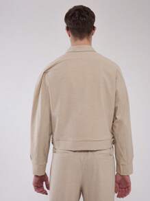 Musero Collared Embossed Zip Through Jacket - Apricot - View 3