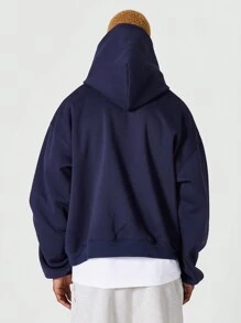 SUMWON Regular Fit Essential Overhead Hoodie - Navy Blue - View 2