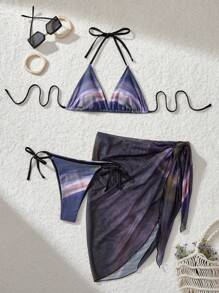 SHEIN MOD Women's Gradient Print V-Neck Halter Bikini Set,Beach Vacation Outfits, New Year,Valentine Outfits,Swim Suits For Women,Vacation Outfits Woman,Cruise Outfits Women For Summer Beach Vacation - Multicolor - View 5