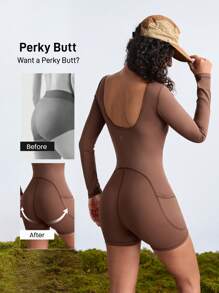 SHEIN Sports Outdoor/Camping/Hiking Sports/Commuting Stretchy Soft Women Jumpsuit & Pants - Brown - View 2