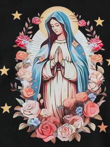 Bluza z nadrukiem Virgin Mary dla dziewczynek, wygodna, z okrągłym dekoltem i długim rękawem, odpowiednia na jesień/zimę