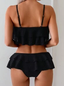 SHEIN Swim Summer Beach Ruffle Trim Bikini Set - Black - View 2