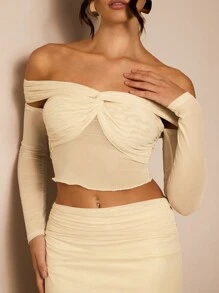 Glamine 女士露肩长袖短款上衣和长裙优雅两件套，两件套，露肩上衣 - 彩色 - 查看 4