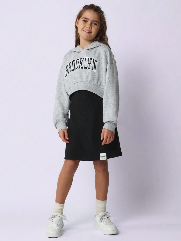 브루클린 크롭 후드 니트 스커트 코디