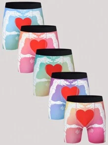 5 件装 男士彩色爱心和爪子印花平角内裤 - 彩色 - 查看 1
